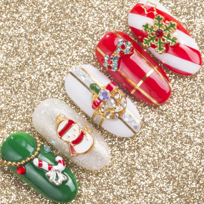 Christmas Series Nail Art Decoration Gold and Silver Charm Santa Claus Deer Head Shoes Snowman Hat Tree Nail Accessories