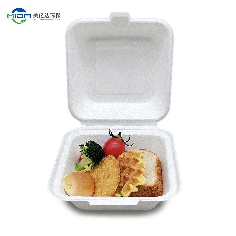 Hot Sell Sugarcane Bagasse Pulp Eco Friendly Box Packaging Clamshell Tableware