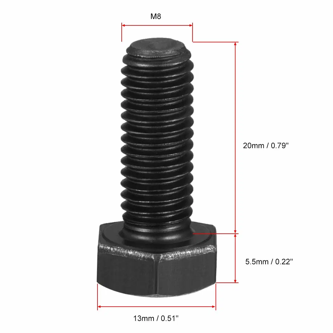 DIN933 Vis à tête hexagonale M8 Boulons de fixation en acier au carbone de qualité 8.8 Boulons noirs / Boulons hexagonaux lourds de qualité ASTM A320