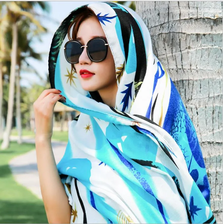 Spring Summer Printed Chiffon Silk Fashion Custom Scarf Shawl for Women