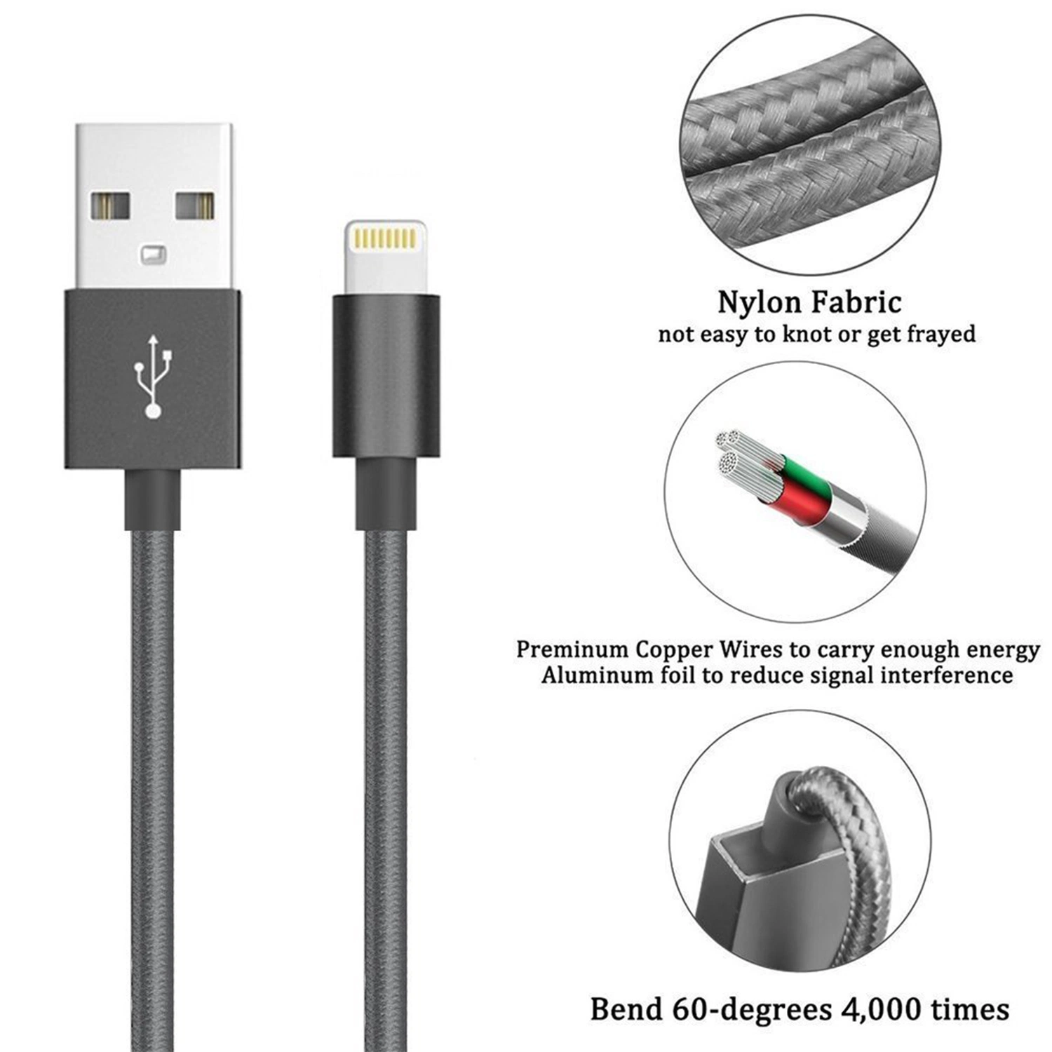 USB Nylon Braided Cable for iPhone 12 13 14 PRO Max USB iPhone Cord Lightning USB Cable USB to Lightning Cord USB Cable Factory