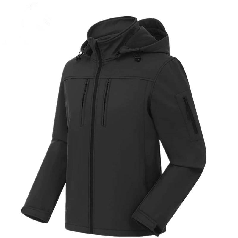 Softshell Hiking Windproof Windbreaker Hoodie Coat with Zipper Hooded Fleece Jacket