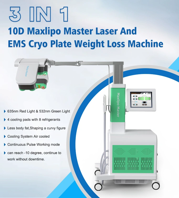 10 laser+Cryo Pads 2 en 1 appareil d'amincissement 532 nm/635 nm laser Équipement de congélation des graisses sur plaque cryogénique EMS