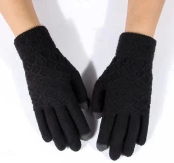 Winter Men&prime; S Warm Knitted Fleece Outdoor Screen-Touch Thickened Gloves