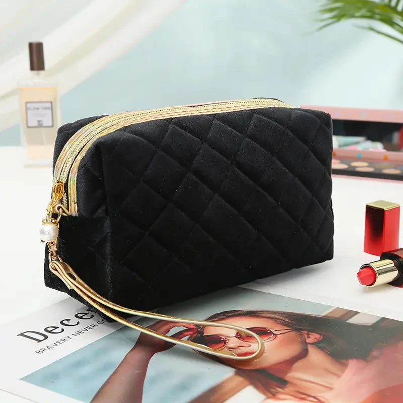 Custom Lady Toiletry Toweling Bag Terry Cloth Towel Toiletry Zipper Pouch Bag Quilted Cosmetic Makeup Bag