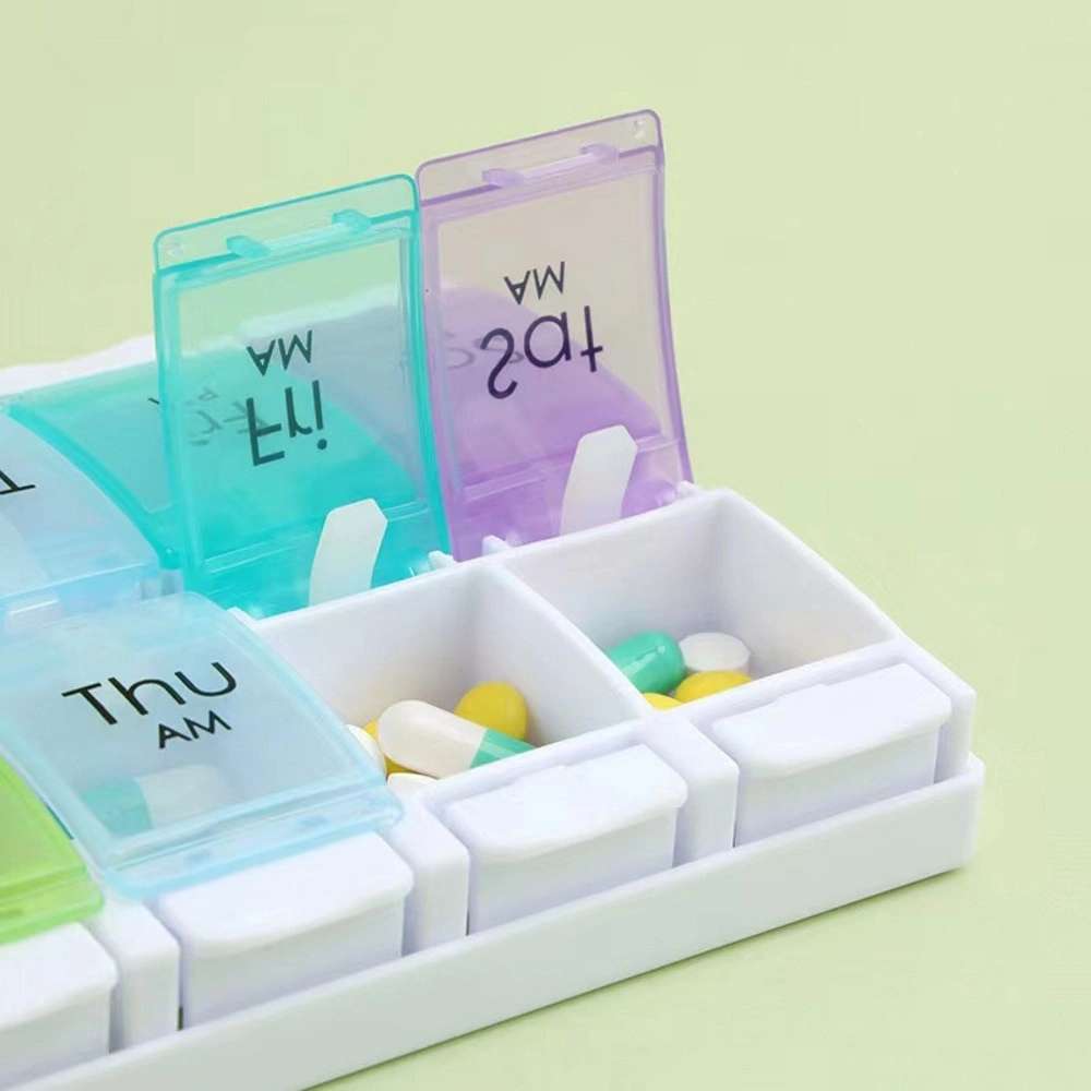 Pill Box Rainbow Medicine Organizer Seven-Day Notebook Portable Storage Box Drug Management Container Esg18514