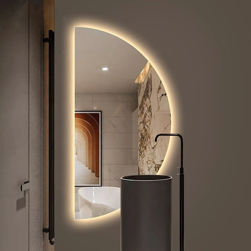 Tiempo de estilo moderno cuarto de baño espejo de la pantalla con retroiluminación LED personalizados antiniebla Semirredondeada Smart Mirror