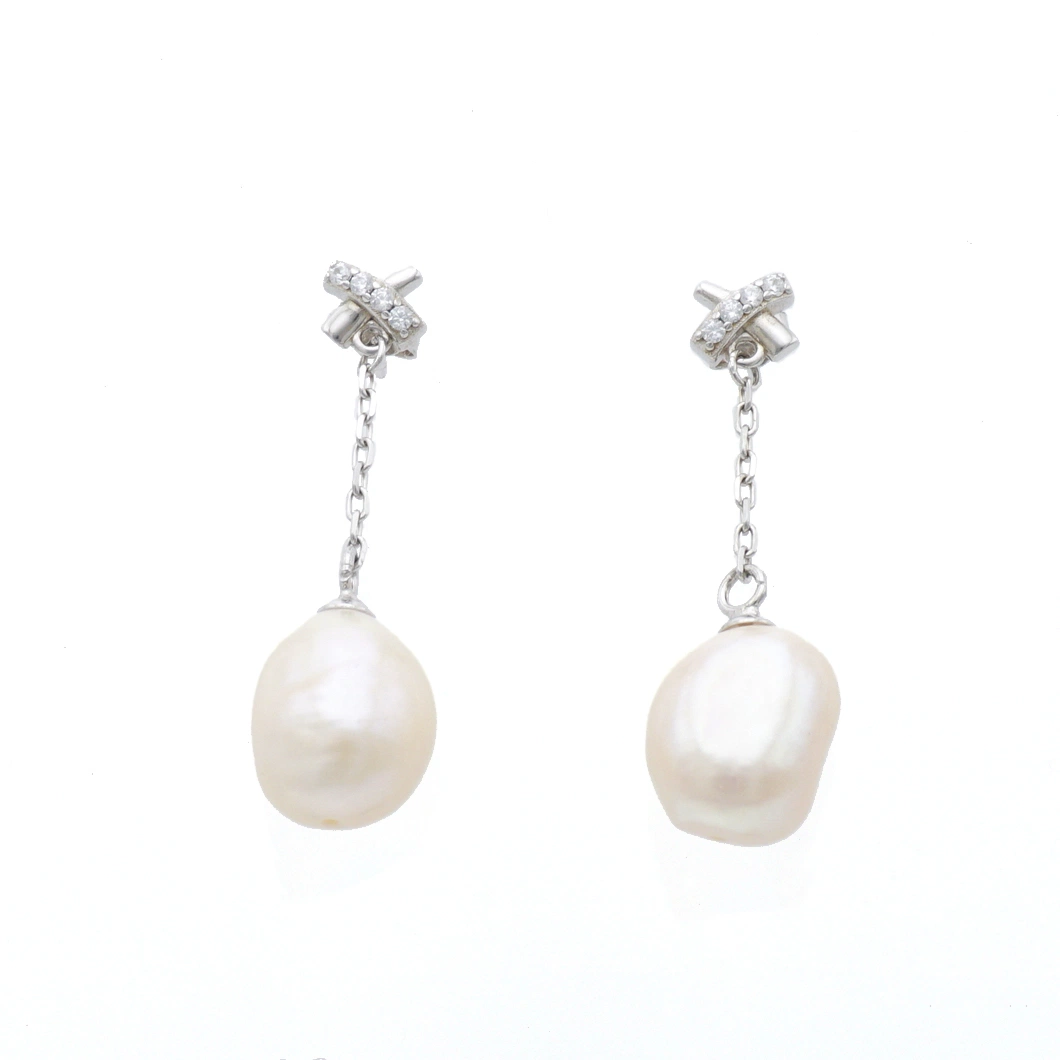 Hot Custom Fashion Rhodium Sterling Silver Earring Jewelry with Pearl Drop Wholesale/Supplier