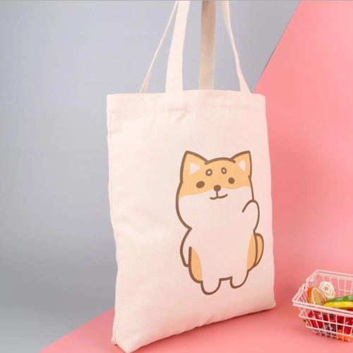 Aveco Hot Sale Girls Gift White Printed Souvenir Small Cute Dog Canvas Tote Shoulder Bag Cotton