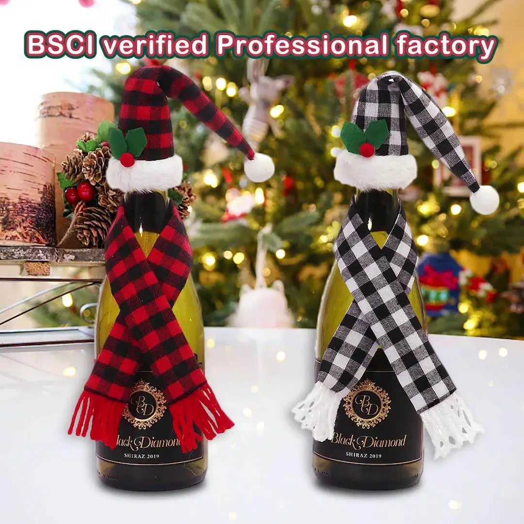 Two-Pieces Set Christmas Hat and Scarf Wine Cover Christmas Decoration