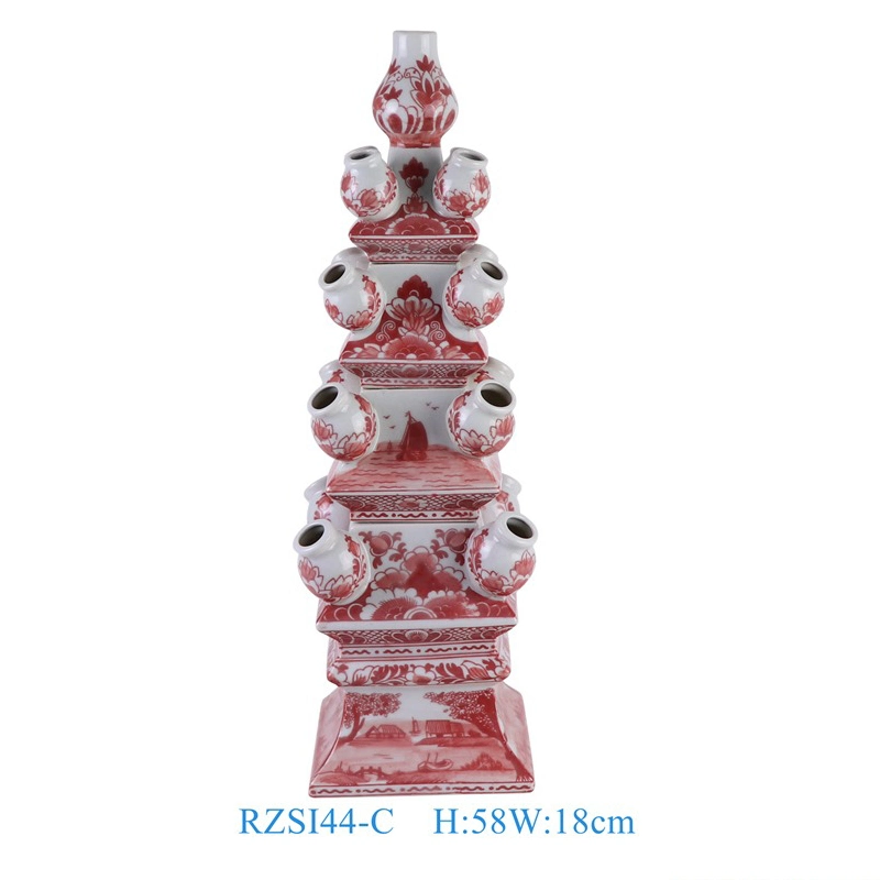 Rzsi44-C New Beautiful Floral Pattern Tulip Ceramic Pagoda for Side Table Decoration