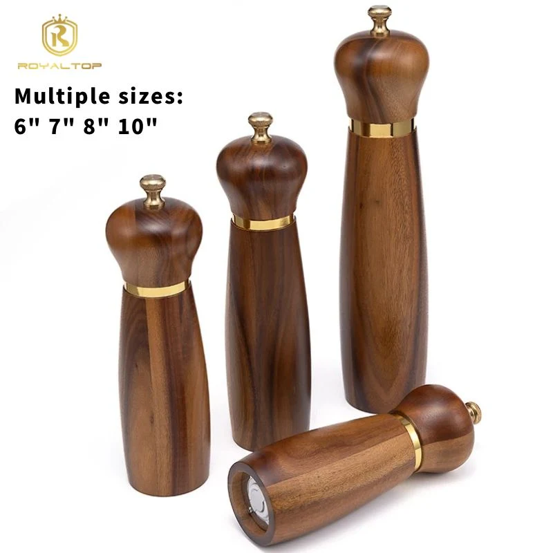 Kitchen Gift Set Wooden Salt and Pepper Grinder Manual Acacia Wood Black Pepper Mill with Tray