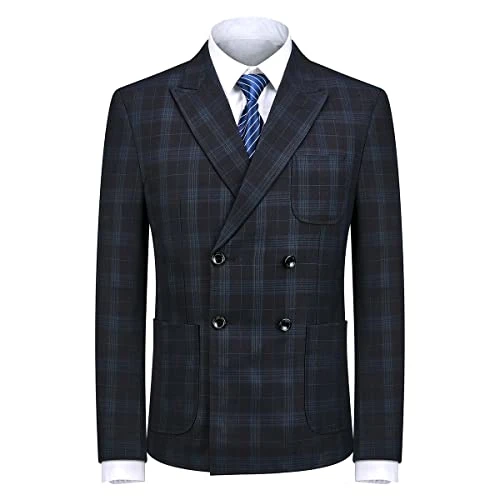 Mens Plaid 3 Piece Suits Slim Fit Double Breasted Plaid Formal Business Suit