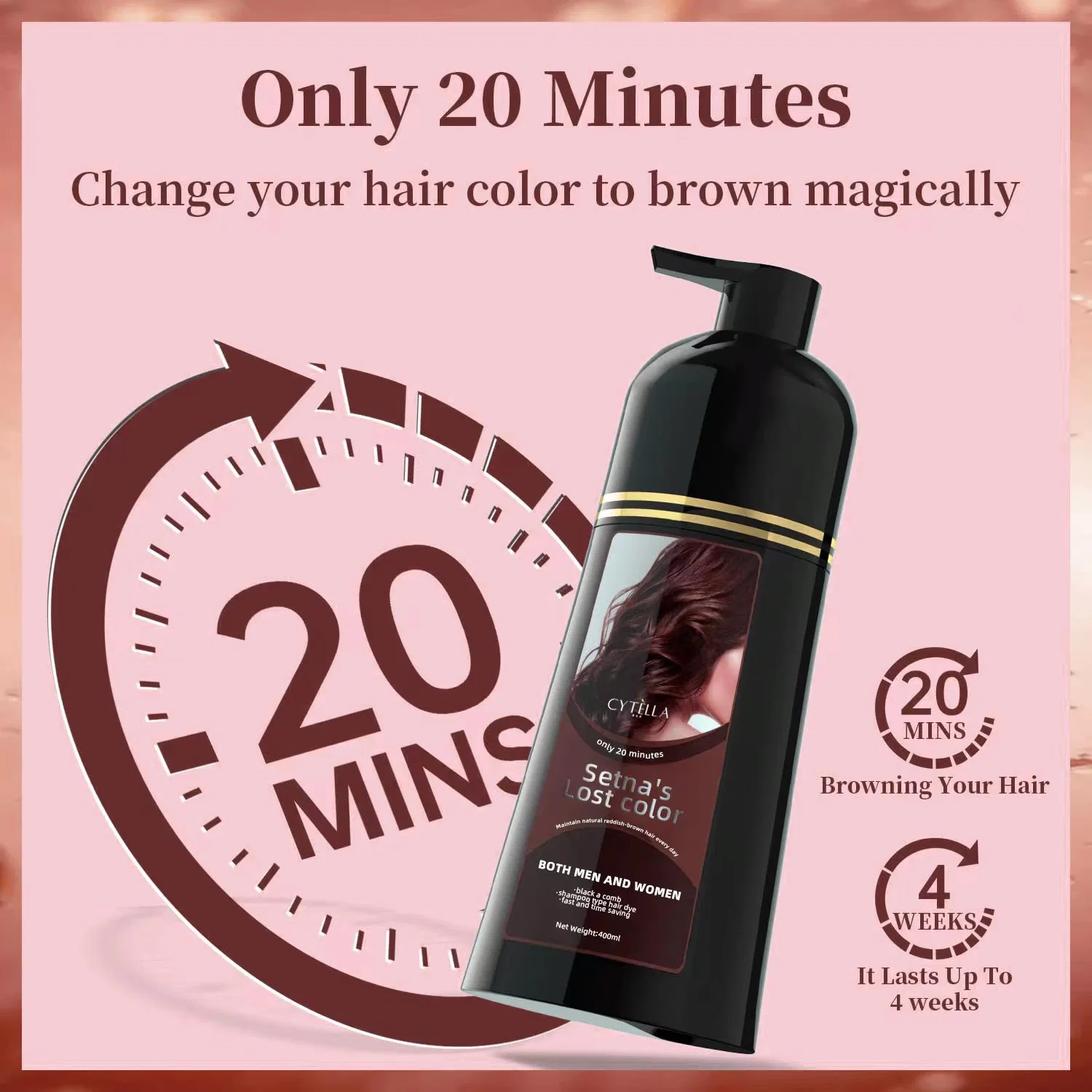 Colors Hair in Minutes Long Lasting Reddish Brown Hair Shampoo