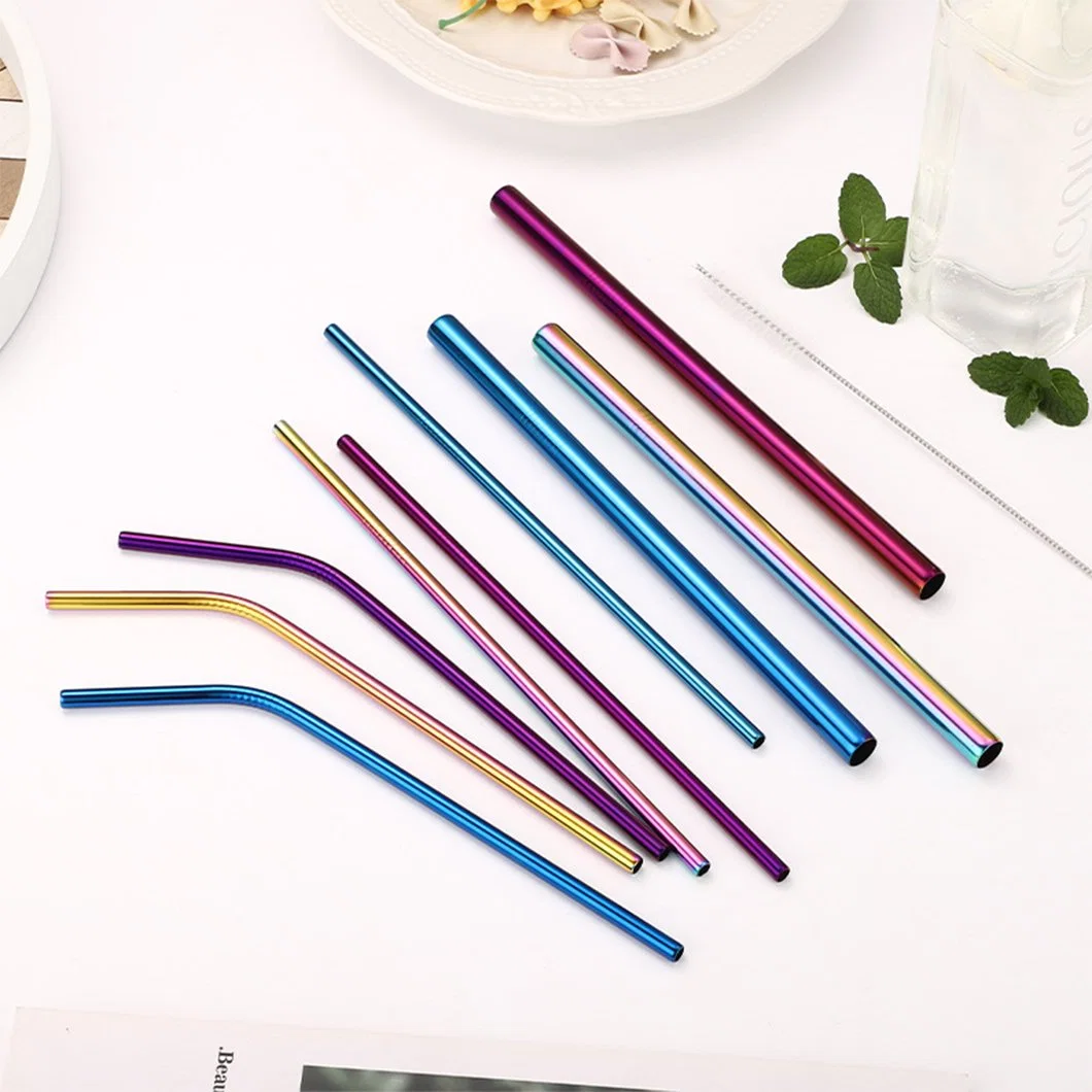 Beverage Straight Bent 8.4''reusable Stainless Steel Metal Drinking Straws for Milkshake