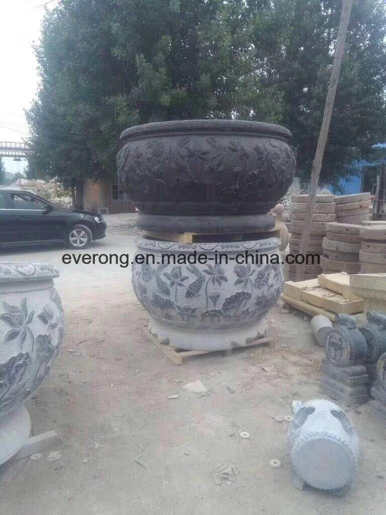 Dark Grey Granite /Basalt /Limestone Stone Flower Pot for Garden Ornament