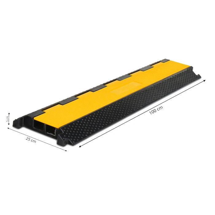 2-канальный резиновый кабельный мост для напольного покрытия черного и желтого цвета для автомобиля