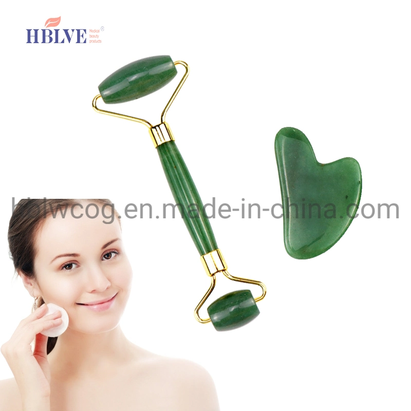 Manufacturer Face Massage Pure Natural Jade Roller Green Aventurine Gua Sha Set