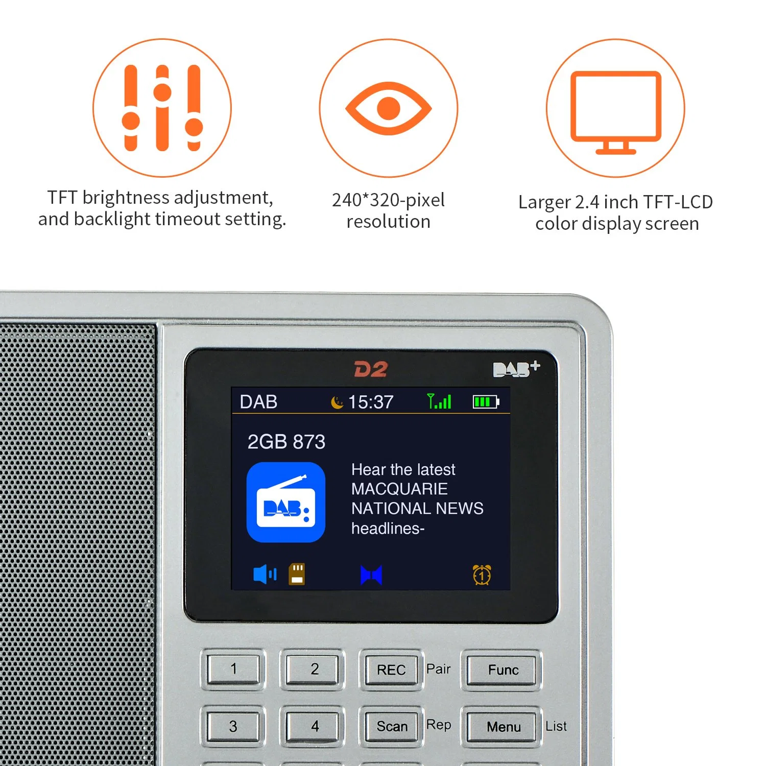 راديو Gtmedia D2 المحمول راديو DAB FM Digital Home Radio مع شاشة ملونة مقاس 2.4 بوصة