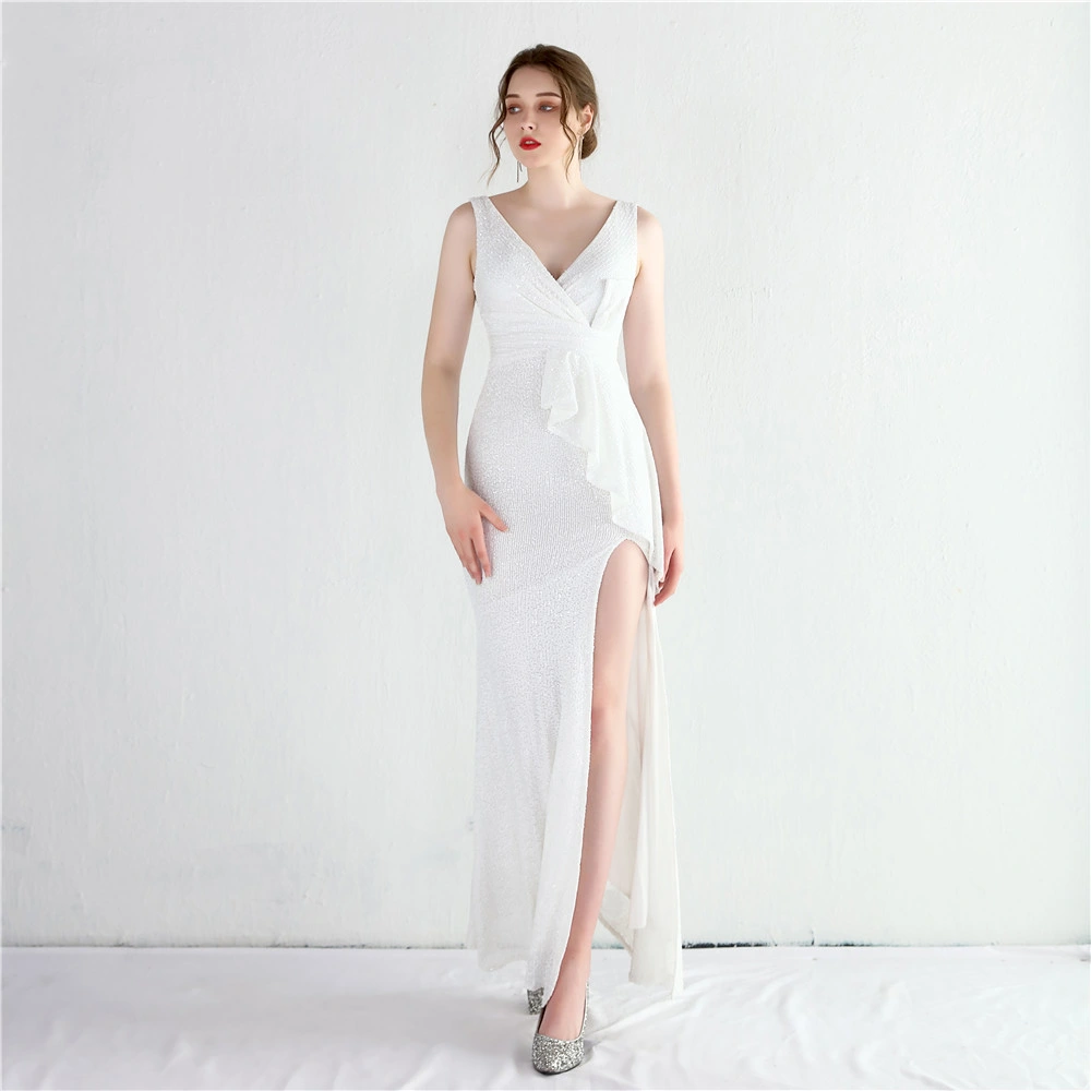 China OEM High Quality Evening Party Prom Women Dress Sequin Split Skirt Women Sexy Skinny Wedding Dress