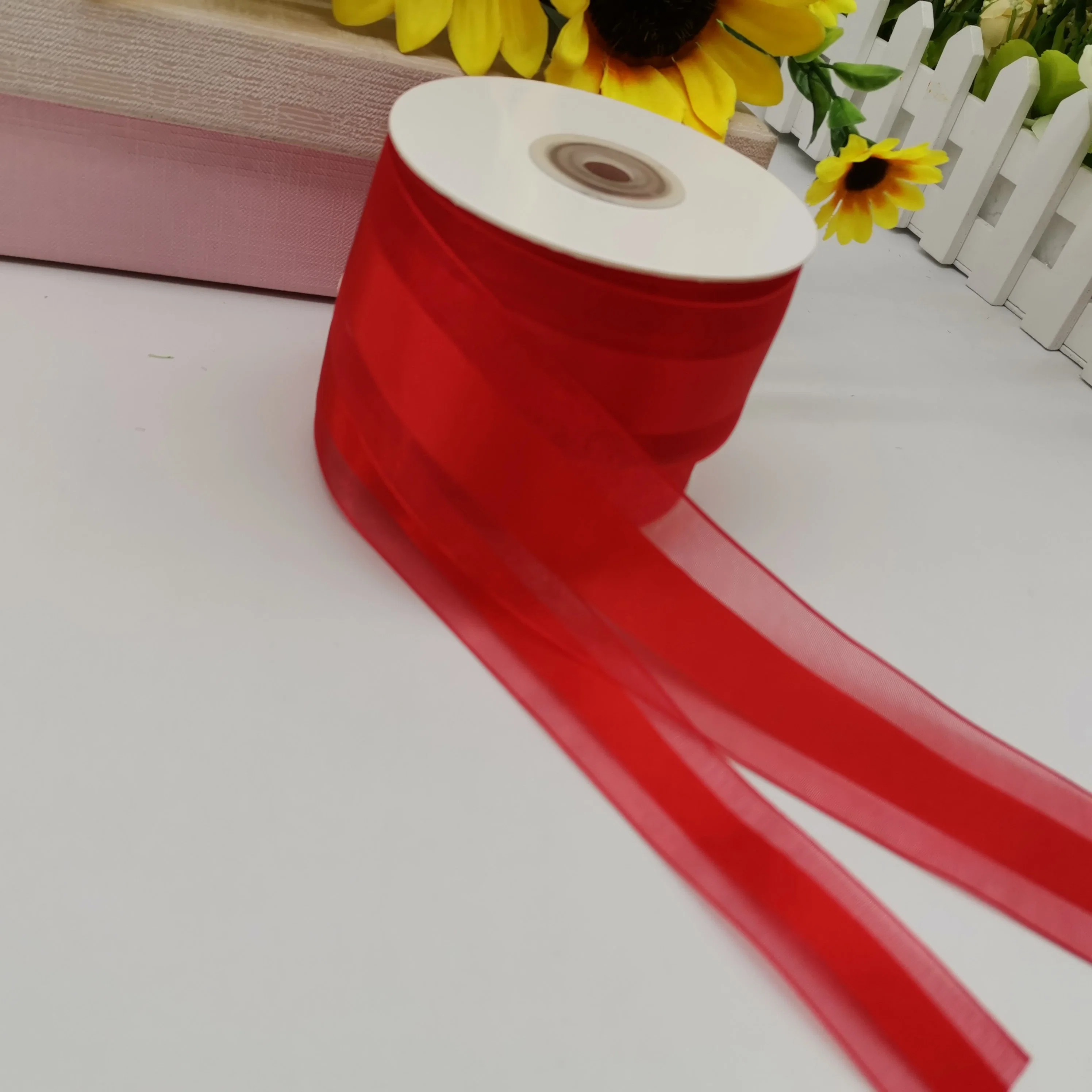 100% Nylon Sheer Ribbon with Satin Center for Christmas/Decoration/Hair Bows/Wedding