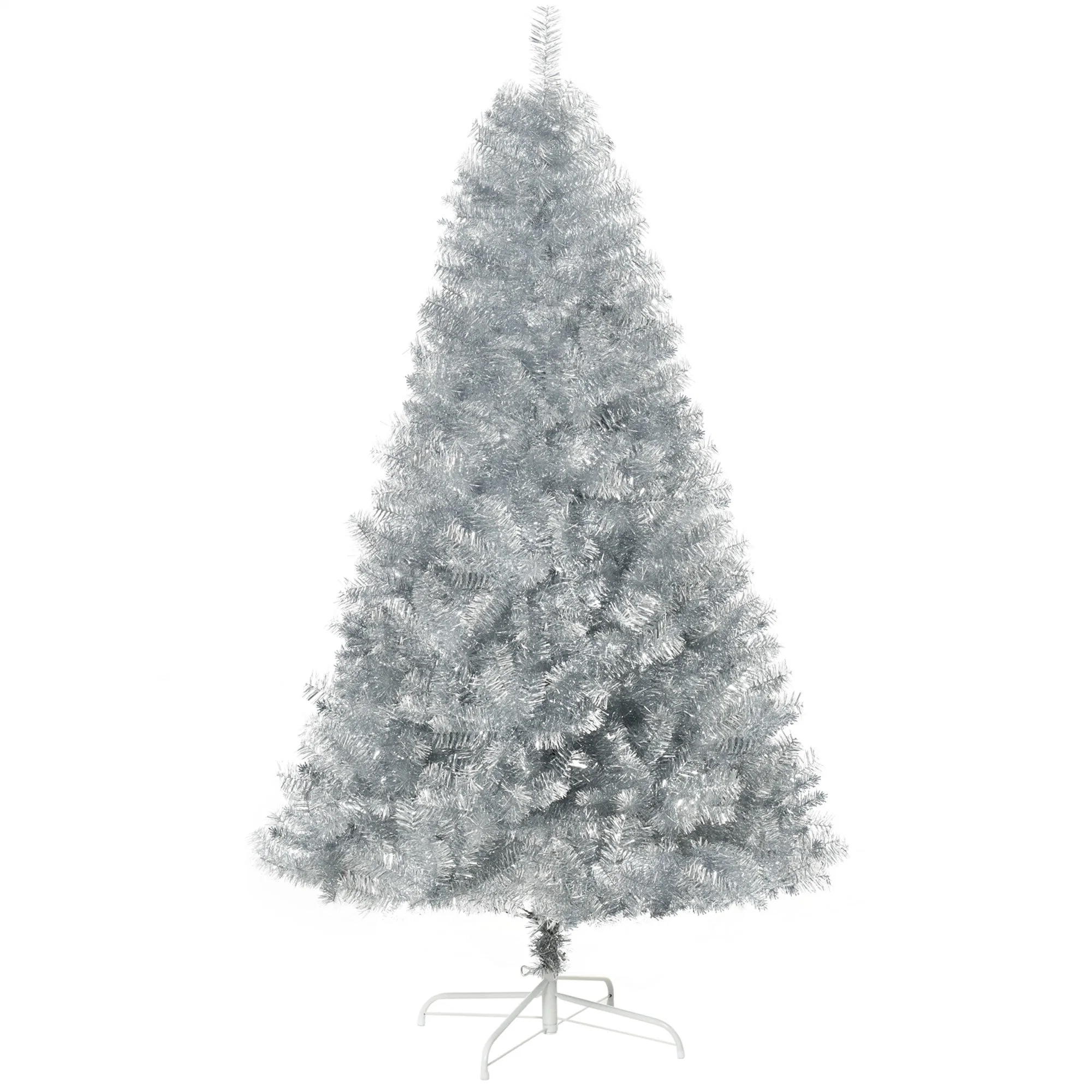 6FT Artificial Christmas Tree Full Pine Holiday Home Decoration with Silver