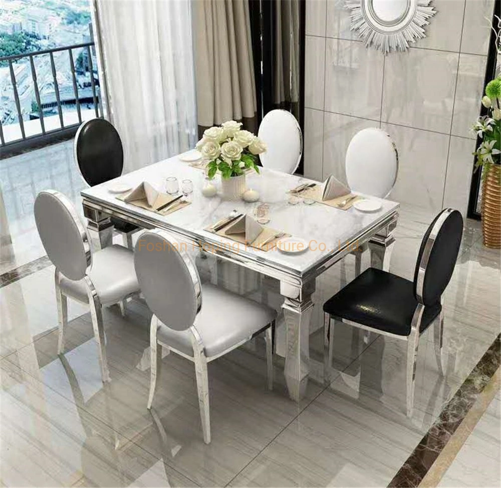 Chinese Furniture Modern Style Dining Table Living Room Stainless Steel Modern Furniture with Marble Top for Home Hotel Restaurant Tables