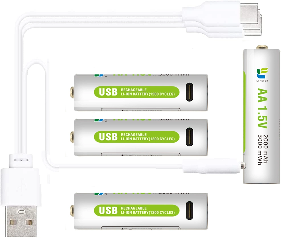 Lithium-Batterie 1,5V AA USB-Akku mit CE, RoHS