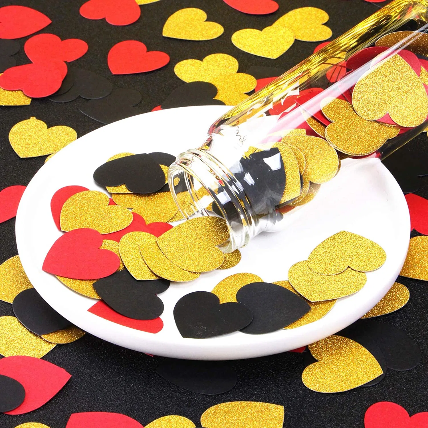 Red Black Gold Valentines Day Decoration Heart-Confetti - 200PCS for Mothers Day Engagement Wedding Baby Shower Bachelorette Birthday Party Table Decoration