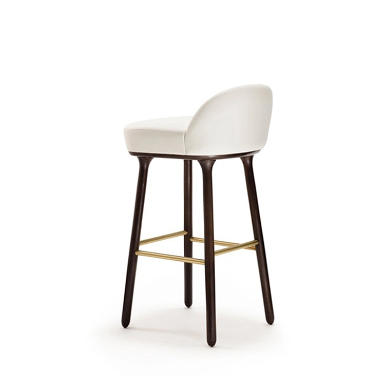 Nordic Design Wood Bar Chair Vintage Leather Bar Stools for Cafe