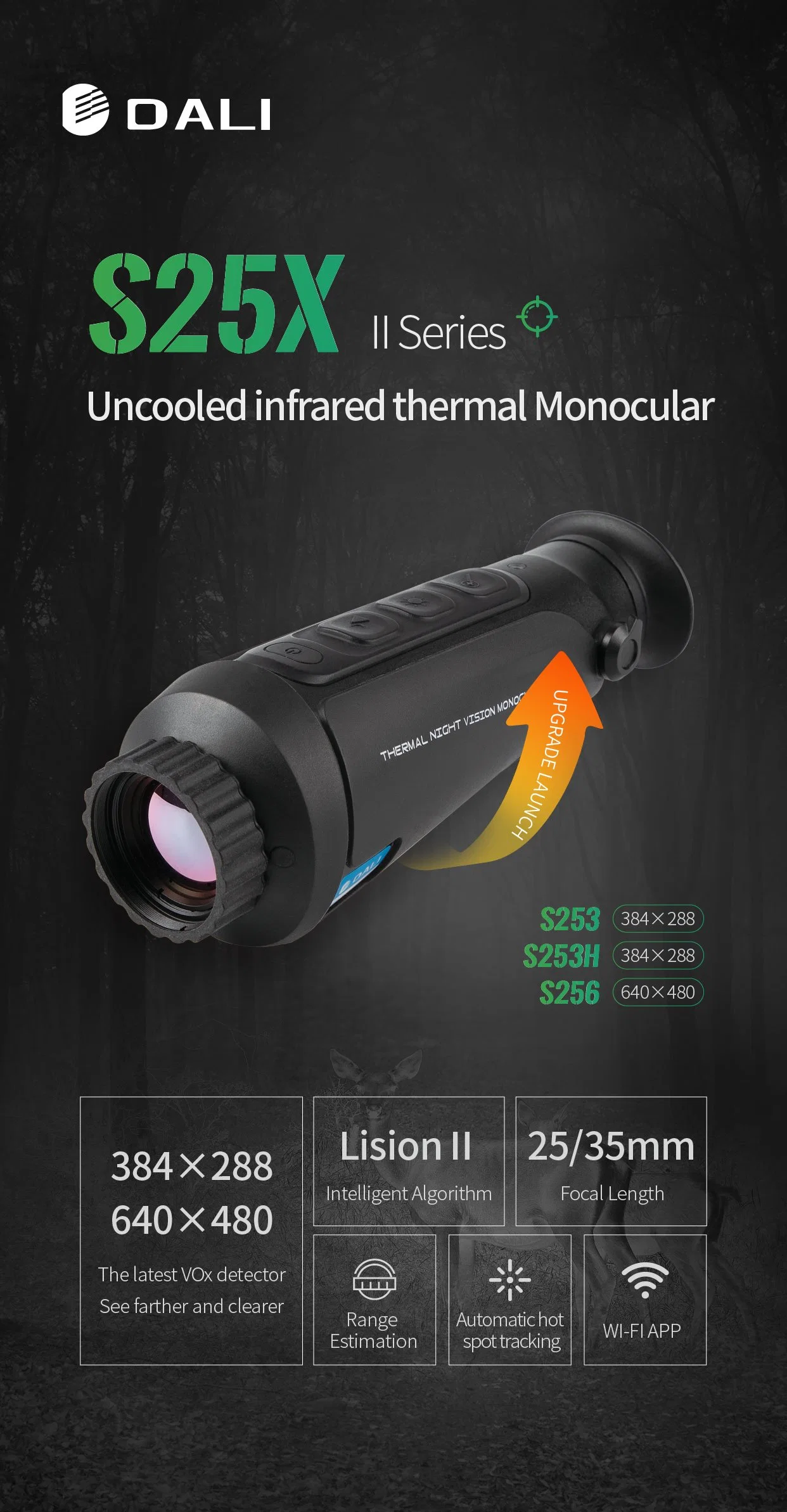 Dali Professional Black Monocular Telescope Hunting Digital Binocular with WiFi Function and HD Picture in Day and Night