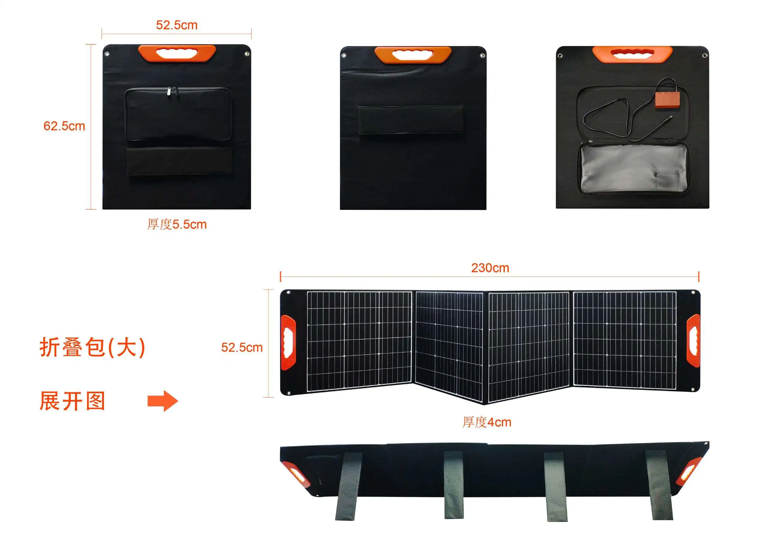 Portable Mono Solar Charger DC Outputs 100W Foldable Solarpanel for Camping, Hiking, Fishing