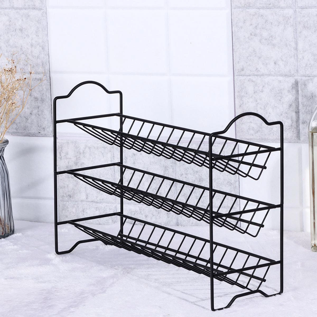 سلك معدني شائع ذو 3 لوحات من المستوى Kitchen Metal Storage Rack Desktop Spice Rack