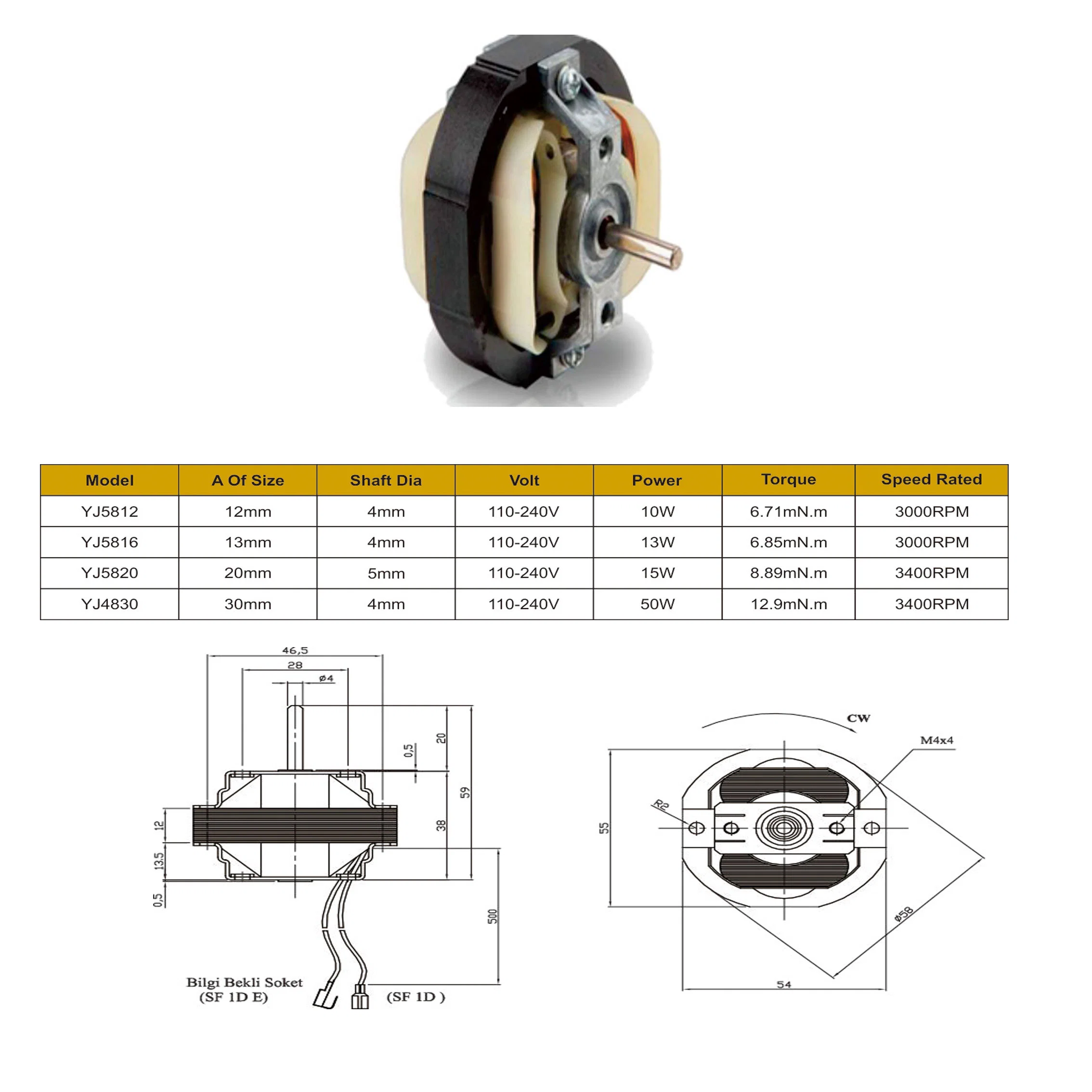 5810/5812/5816/5820 AC motores del ventilador de escape para la ventilación