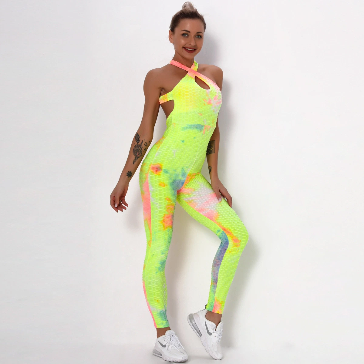 Mujer Tie-Dye Deporte Sexy Yoga Top Damas ropa de una pieza Gimnasio Traje de entrenamiento Fitness ropa deportiva