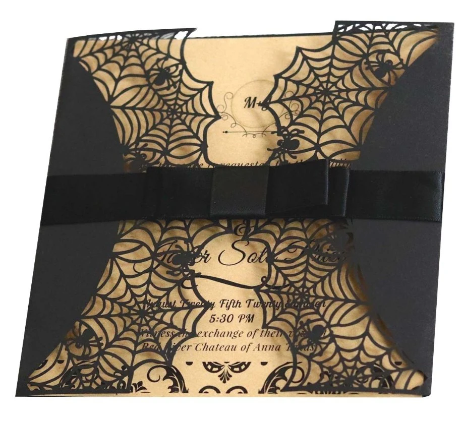 Black Color Hollow-out Invitation Holiday Card Halloween Spider Web Design