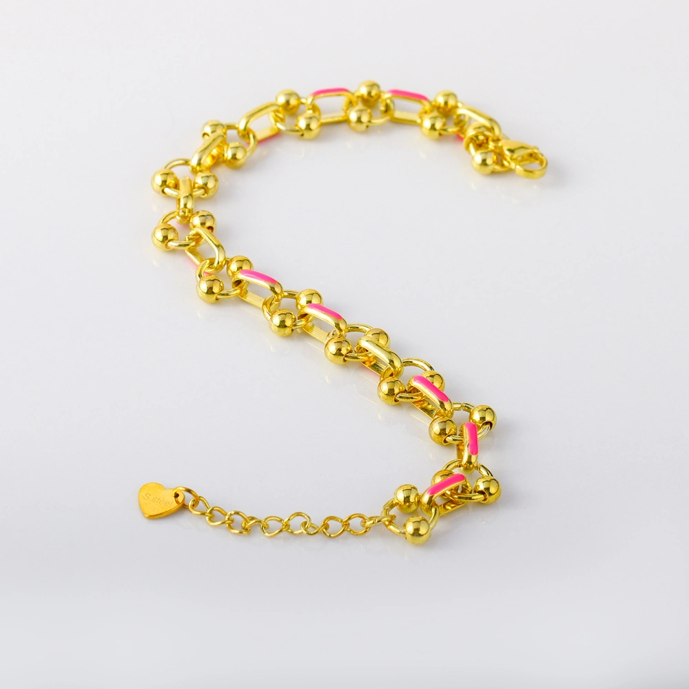 Fashion Woman Gift Bracelet Stainless Steel Gold-Plated Drop Glue Handmade Chain Circle Bracelet Jewelry