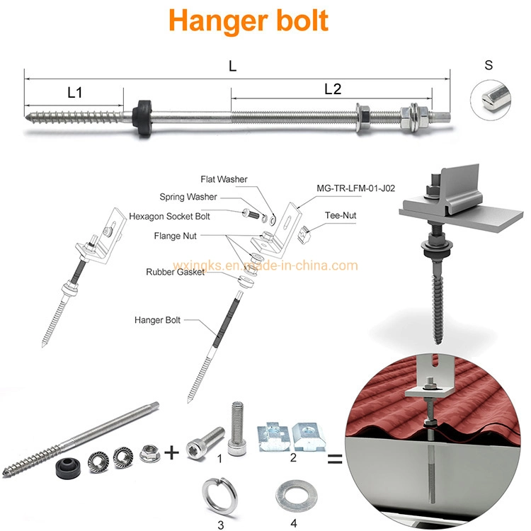 Ingks Stock Size Solar Hanger Bolt with Flange Nuts and EPDM Washers Hanger Bolt