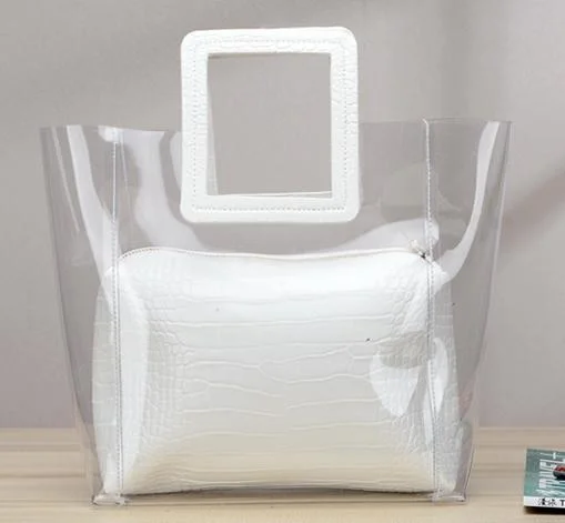 Wholesale Fashion Tote Gift Lady Handbags Plastic PVC Packing Women Clear Bag