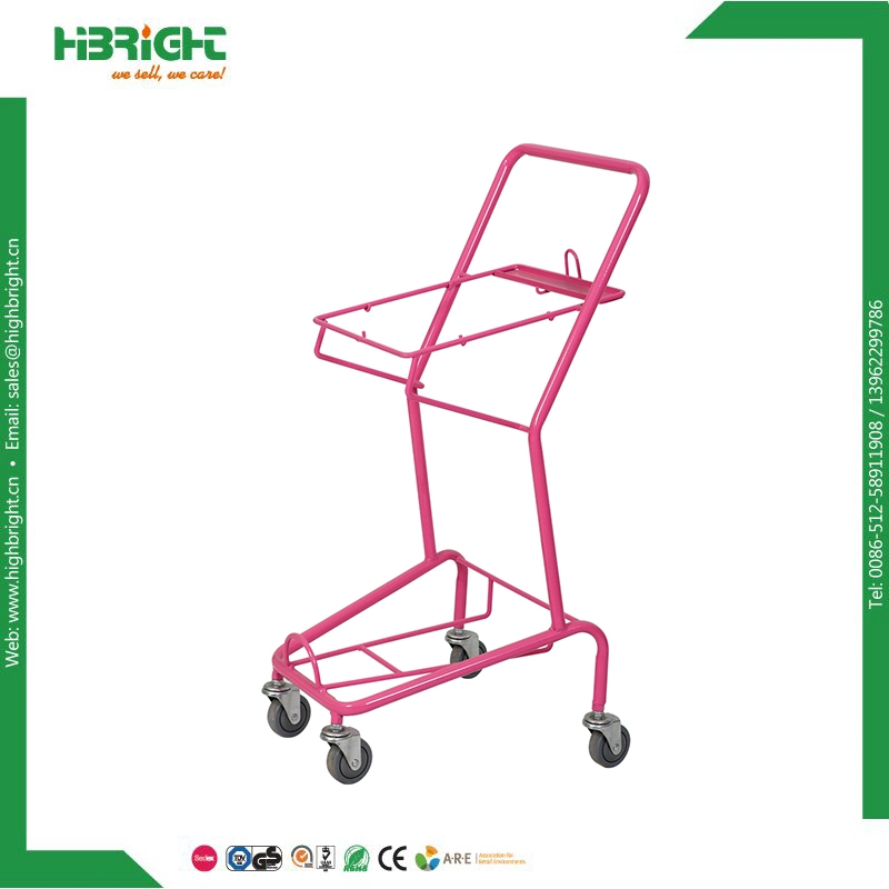 Chrome Wire Circular Tube Shopping Basket Trolley Double Layer Plastic Basket Shopping Cart with Wheels