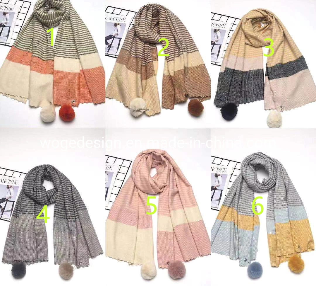 Neuer Designer Klassischer Winter warmer Pashmina Schal mit Hase Pompom