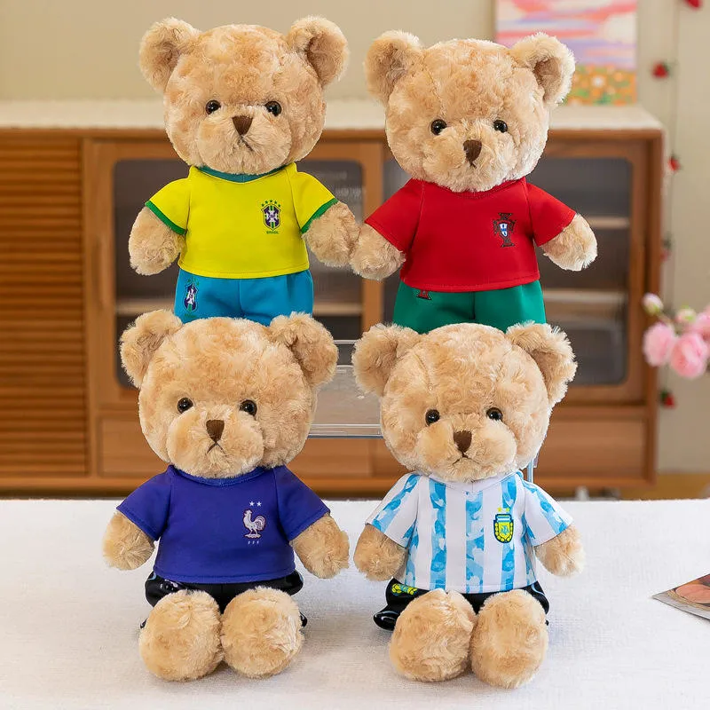 Новый 2023-Word Cup Cute Футбол Teddy Bear с манжетой Подарки для животных Toyss