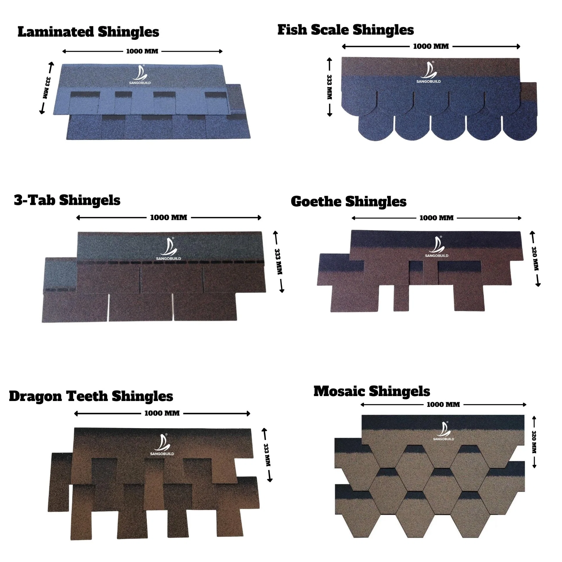 Bolívia ASTM Standard Rooffing Manufacturers China Asphalt Roof 3-Tab Architecture Telhas de betume para telhado Dementinal