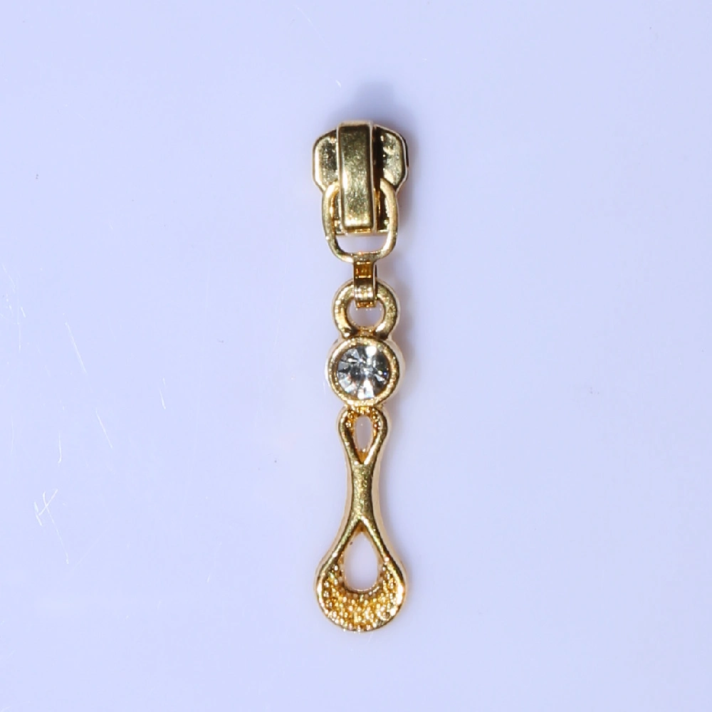 3#Metal Gold Zipper Slider with Stone