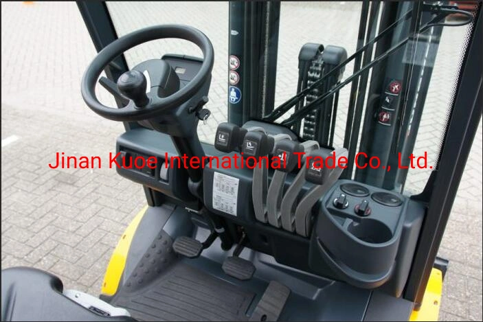 Forklift with black airless tires, 3.5T diesel forklift:engine ISU ZU C240,Automatic(Hydraulic) Transmission: Two stage mast 3000mm, Fork length 1220 mm,Pheumat