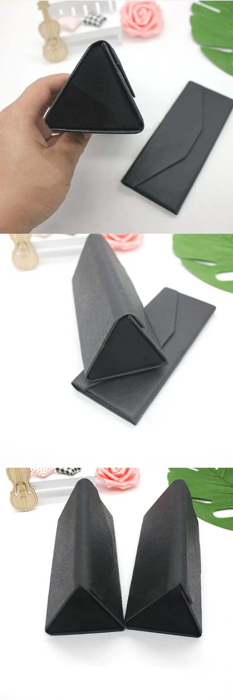 Custom Triangle PU Leather Glasses Case Sunglasses Folding Packaging Boxes Eye Glass Cases
