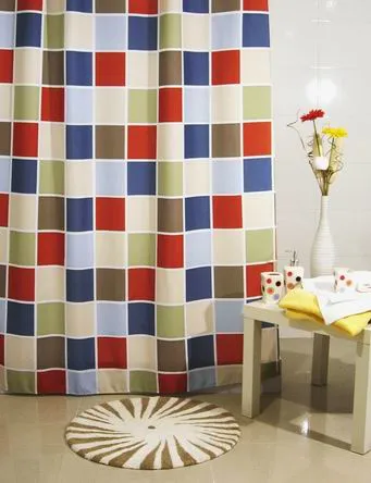 Color Full Plaid Design Polyester Flame Waterproof Shower Curtain