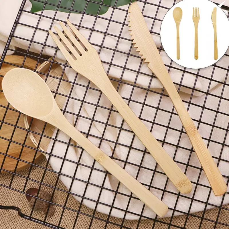 Biologisch Abbaubare Einweg Bamboo Messer Gabel Löffel Druck Besteck Sets Bambus Utensilien