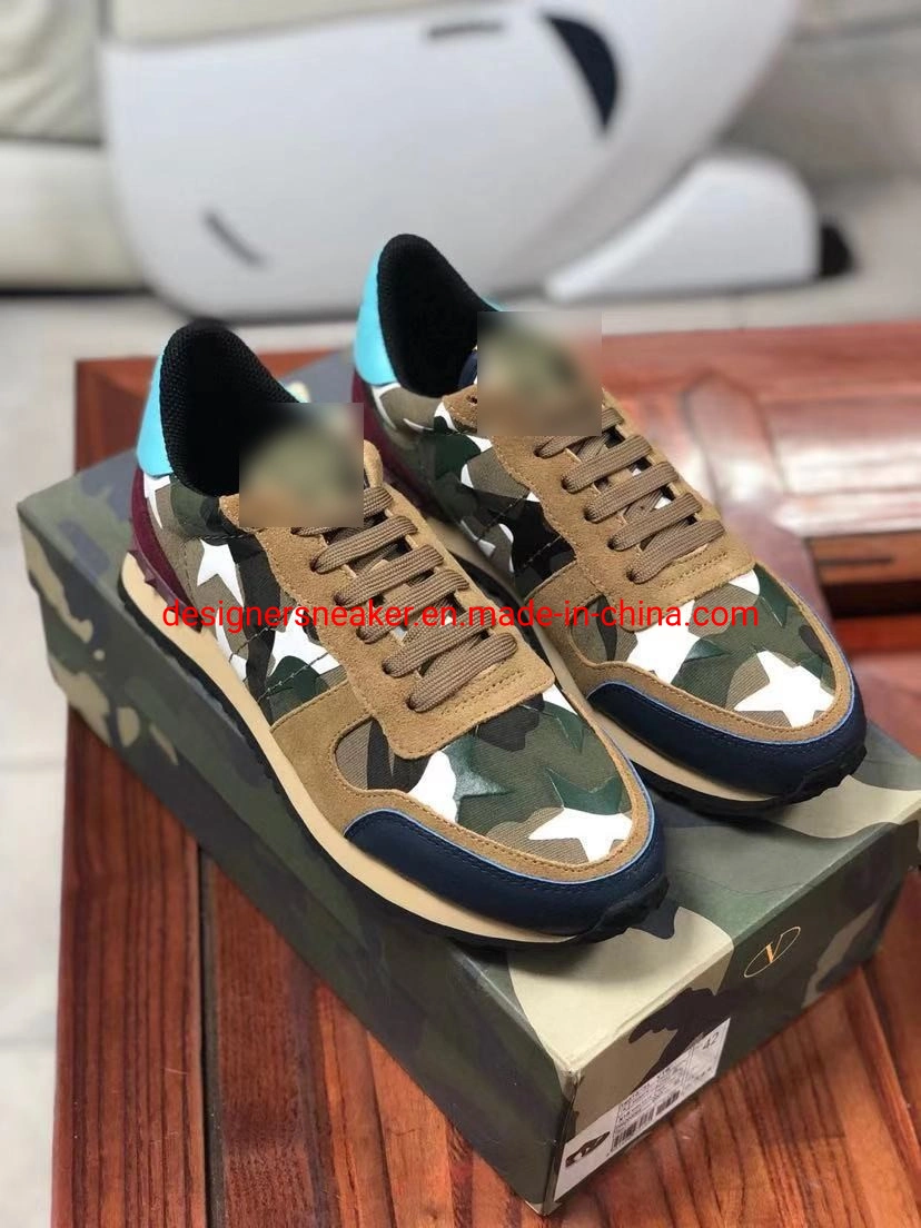 Moda Marca de moda Sneaker Rivet cuero Camouflage zapatos deportivos