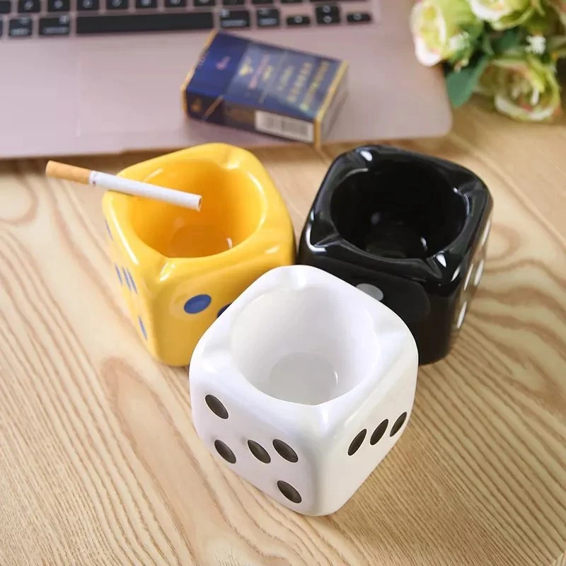 1PC Creative Ceramic Ashtray Unique Dice Shaped Cigarette Ashtray Adorable Ash Tray Desktop Adornment for Home Office Decor